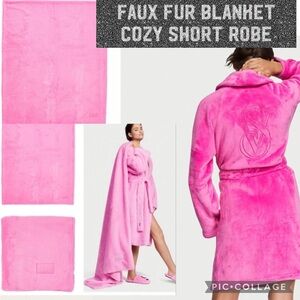 Vs faux fur blanket vs cozy short robe pink